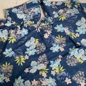 Johnnie-O Floral Polo Shirt Men's Large Blue Hawaiian Golf Performance Stretch